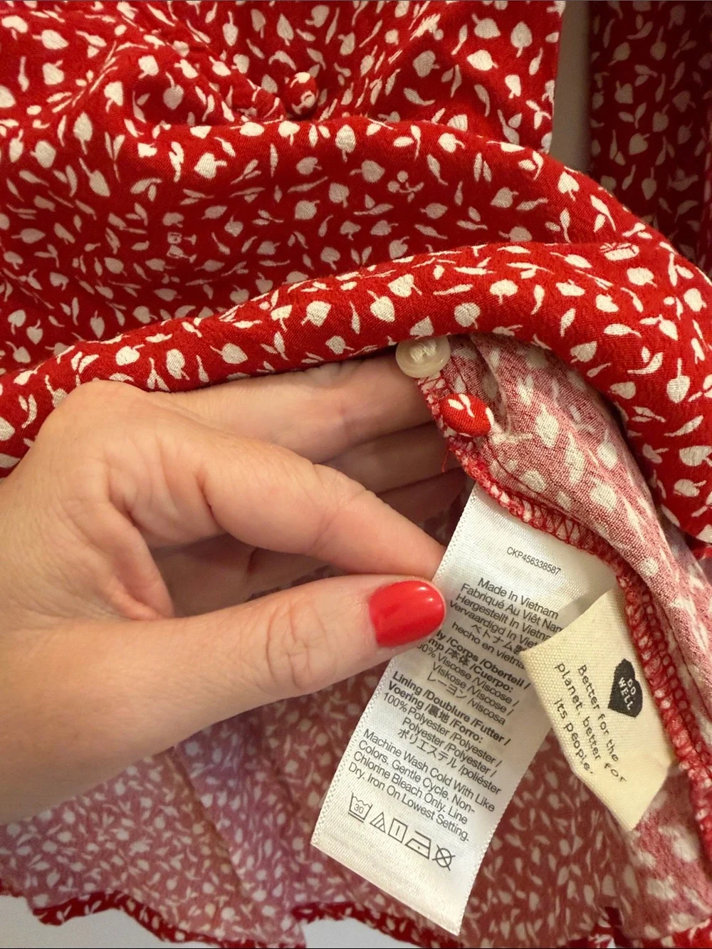 Madewell Red Floral Print Faux Wrap Button Front Blouse Balloon Sleeve Size M